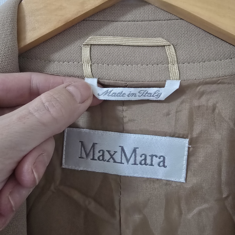 Max Mara Talento Tan Wool Belted Blazer Size 8 - Picture 4 of 10